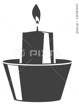 Wax candle black silhouette. Burning wick flame 136365047