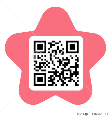 QR code pink frame rounded star shape, vector sticker template with QR code for mobile scanner, payment and identity 136365054