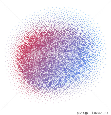 Red and blue circle blurred gradient blob with noise gradation, abstract gritty dotted spray paint vector design element 136365083