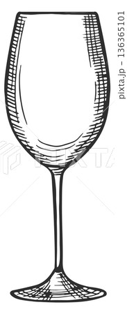 Wine glass engraving. Empty drink menu symbol Wine glass engraving. Empty drink menu symbol 136365101