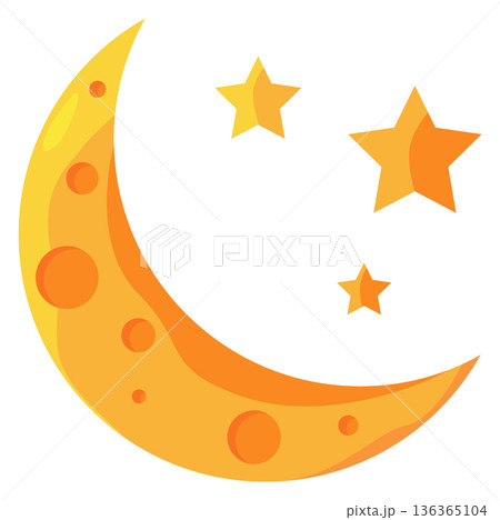 Moon and stars. Crescent icon. Cartoon night symbol 136365104