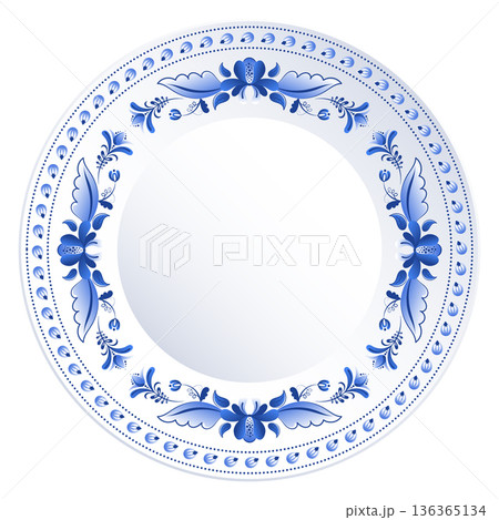 Decorative ornate plate top view. Empty round surface 136365134