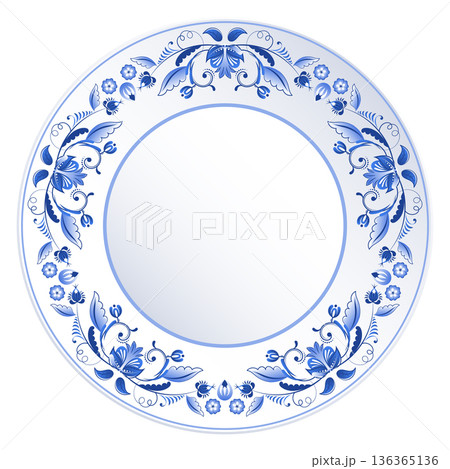 Porcelain plate top view. Empty dish mockup 136365136