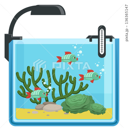 Tropical fish. Cartoon exotic pet with aquarium decoration Tropical fish. Cartoon exotic pet with aquarium decoration 136365147