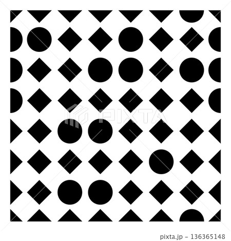 Checkered seamless pattern, abstract black and white background rhombus and circles grid tile design vector illustration 136365148