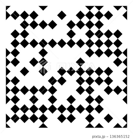 Checkered seamless pattern, black and white abstract background, rhombus or square irregular grid, mosaic vector design 136365152