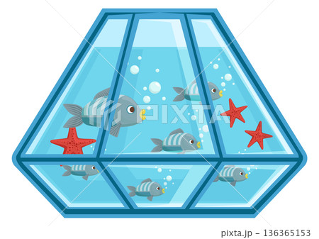 Decorative aquarium with fish. Marine tropical pet icon 136365153