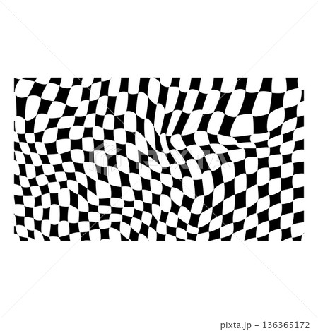 Abstract distorted checkered vector pattern, black and white trippy bent rhombus or square, psychedelic curved surface 136365172