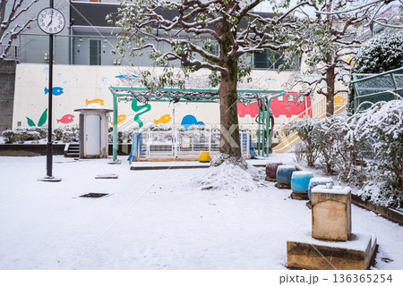 【大田区】雪が積もった早朝の公園 【大田区】雪が積もった早朝の公園 136365254