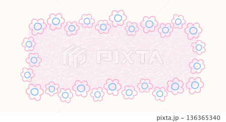 Cute crayon flower frame with rectangle border and pastel colors. Designed for kindergarten templates, kids birthday banners, and cheerful preschool graphics. 136365340
