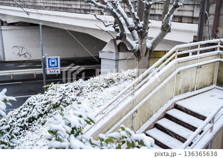 【大田区】雪が積もった早朝の馬込駅A1出入口 136365638