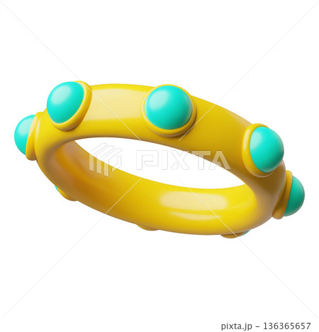 3D round yellow bracelet with turquoise gemstones in a circle. 3D round yellow bracelet with turquoise gemstones in a circle. 136365657