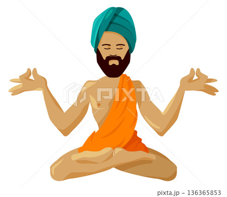 Indian yogi character. Traditional asian man meditation Indian yogi character. Traditional asian man meditation 136365853