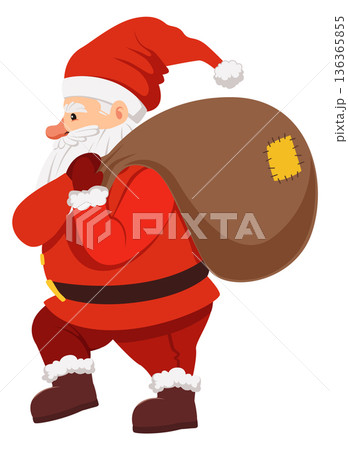Santa carry gift bag. Christmas presents cartoon icon Santa carry gift bag. Christmas presents cartoon icon 136365855