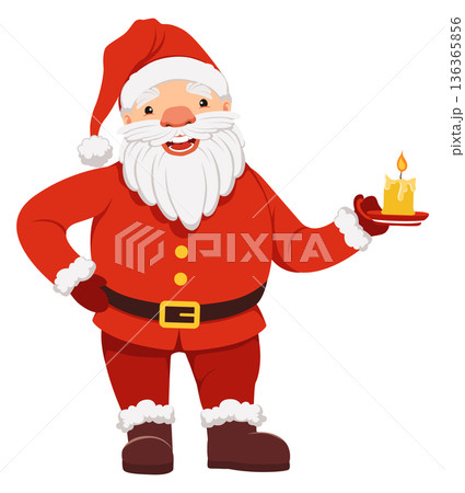 Santa with burning candle. Cozy christmas cartoon character Santa with burning candle. Cozy christmas cartoon character 136365856