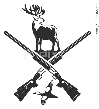 Crossed guns black logo. Hunting club badge Crossed guns black logo. Hunting club badge 136365936