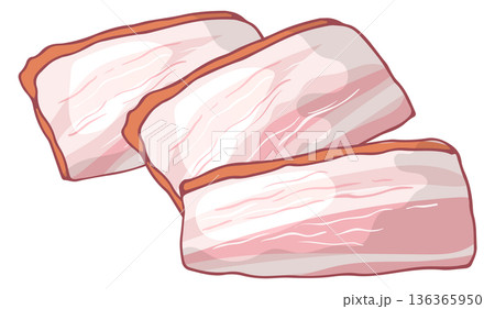 Raw bacon slices. Cartoon pork product icon 136365950