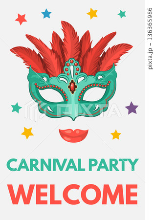 Carnival party invitation. Festival mask flyer template Carnival party invitation. Festival mask flyer template 136365986