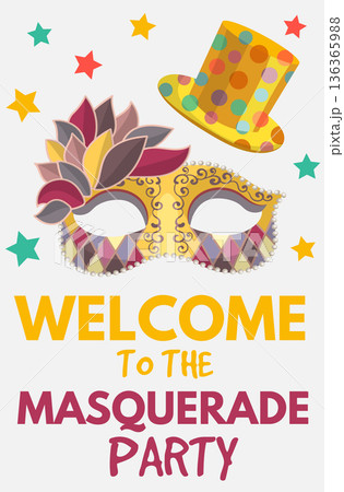 Masquerade party invitation template. Golden mask holiday Masquerade party invitation template. Golden mask holiday 136365988