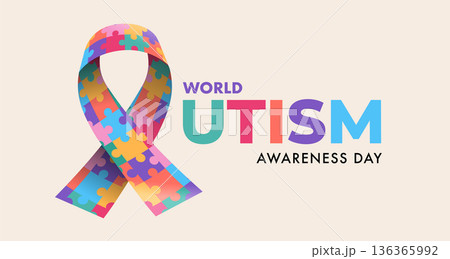 World autism awareness day banner template and poster background with ribbon sign from colorful World autism awareness day banner template and poster background with ribbon sign from colorful 136365992