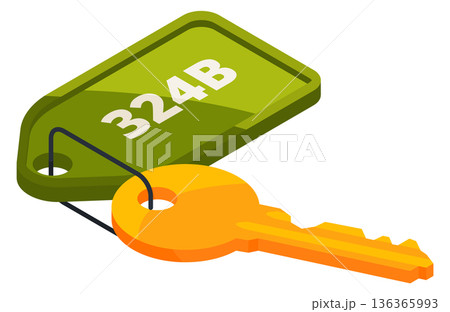 Hotel room key isometric icon. Apartment rent symbol 136365993