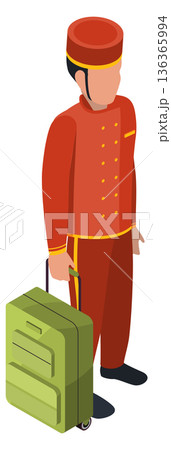 Porter character. Isometric man in professional red uniform 136365994