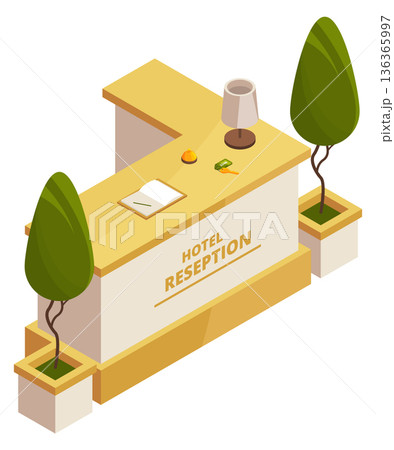 Hotel reception isometric icon. Registration service illustration 136365997