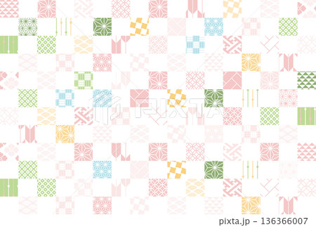 【春の背景素材】伝統文様のカラフルな和柄イラスト 136366007