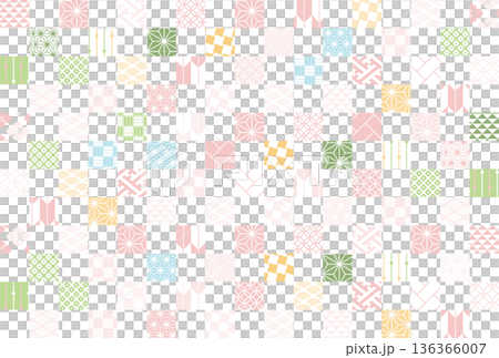 【春の背景素材】伝統文様のカラフルな和柄イラスト 136366007