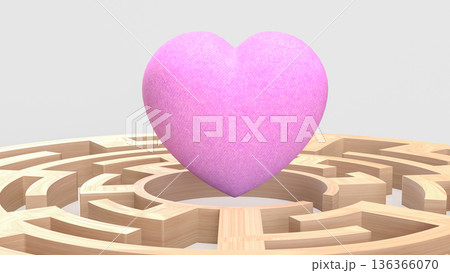 Heart Maze Emotional Journey Love Concept Background 3d render. Heart Maze Emotional Journey Love Concept Background 3d render. 136366070