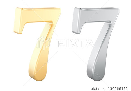 Number 7 in gold and silver. 3D rendering Number 7 in gold and silver. 3D rendering 136366152