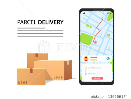 Parcel delivery tracking on cellphone or mobile phone vector Parcel delivery tracking on cellphone or mobile phone vector 136366174