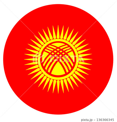 Circle flag of Kyrgyzstan isolated in round shape. 136366345