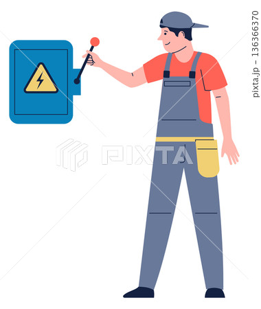 Electrician turn power switch. Power control concept 136366370