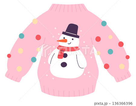 Winter sweater with knitted snowman. Traditional holiday clothes Winter sweater with knitted snowman. Traditional holiday clothes 136366396
