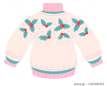 Winter jumper with christmas holly print. Knitted clothing 136366401