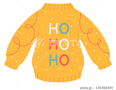 Christmas sweater with holiday print textile. Winter clothing 136366405