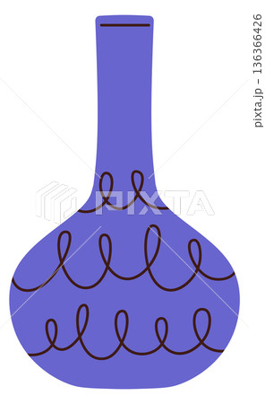 Blue trendy vase with cute pattern. Decorative clay Blue trendy vase with cute pattern. Decorative clay 136366426