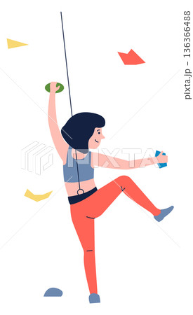 Girl climbing on indoor wall. Training stone challenge 136366488