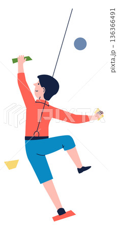 Boy climbing on training mountain. Indoor mountaineering concept 136366491