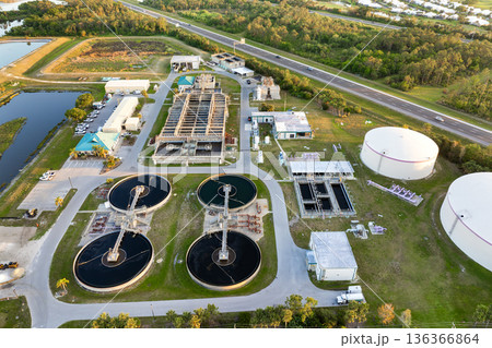 Water treatment facility is essential infrastructure to clean and process water, removing pollutants before distributing it to homes and businesses 136366864
