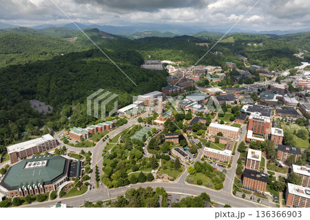 Historic American architecture of Boone, old historical town in North Carolina Blue Ridge Mountains. Beautiful USA townscape 136366903