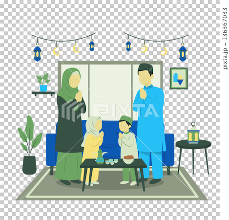 Muslim Family Praying at Home Eid Flat Illustration Muslim Family Praying at Home Eid Flat Illustration 136367033