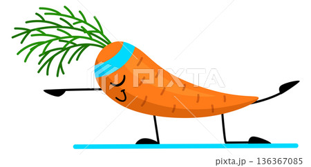Training carrot. Vegetable workout icon. Active character 136367085
