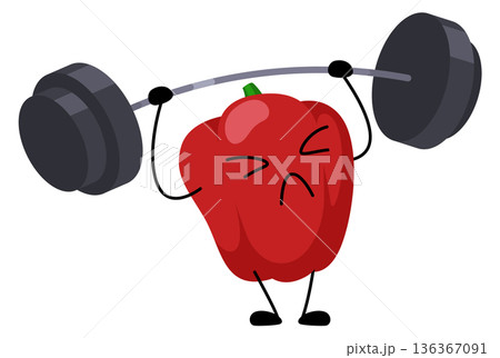 Bell pepper lifting barbell. Fitness gym exercise 136367091