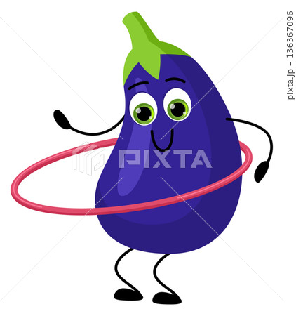 Eggplant training. Funny vegetable exercise with happy face Eggplant training. Funny vegetable exercise with happy face 136367096
