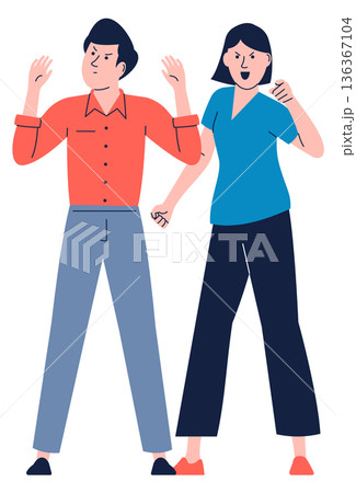Angry people. Loud talking man and woman. Bad communication 136367104