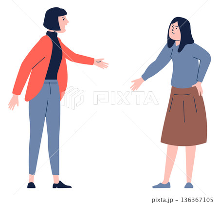 Friends quarrel. Angry shouting women with negative emotions 136367105