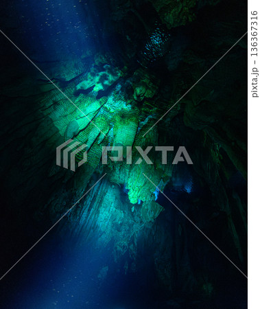 水中洞窟と鍾乳洞　パラオの海　ダイビングの風景 136367316