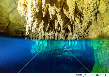 水中洞窟と鍾乳洞　パラオの海　ダイビングの風景 136367351